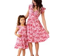 PATPAT Set of Dresses for Mother and Daughter: Polka dot Dress with Flutter Sleeves for The Perfect Family Outfit, Baby Dresses - Girls/Women, L Pink