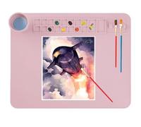 Patpot Silicone Painting Mat for Kids, Craft Mats with Detachable Cup 50x40cm Toddler Art Mat with Paint Palette Non-Slip Watercolor Mat Clay Art Supplies DIY Accessories for Painting ＆ Drawing - Pink