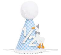 PATRDIO One Silly Goose Birthday Hat - Silly Goose 1st Birthday Decorations, Pink Gingham 1st Birthday Party Hat For Her (bule 2/1)
