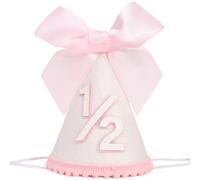 PATRDIO Pink Bow 1/2 Birthday Hat- Pink half Birthday hat, Princess 1st Birthday Supplies,Half Birthday Decorations for Girls (all pink)