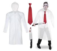 Patrick Bateman Costume for Adults, Including Transparent Raincoat, Red Tie, Fake Knife, American Psycho Mens TV Film Character Cosplay Fancy Dress Costume for Halloween