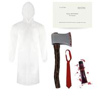 Patrick Bateman Medium Adult Costume, Black Suit, See Through Raincoat, Red Tie, Fake Axe, Business Card and Fake Blood - Halloween Costume for Men