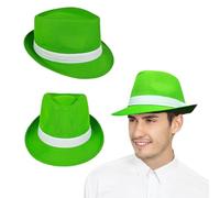 Patrick Day Party Hat Fashionable Classic Irish Fedora Green White Hat Jazz Hat Room Hip Hop Hat 56 58 cm Fluorescent Green Mafia Hat Carnival Mallorca Fancy Dress Holiday Comfortable, Green, One Size