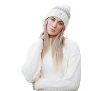 Patrick Francis Hat and Glove Set for Women Celtic Winter Gift 100% Recycled Poly Grey Cream, Grey Cream, One Size