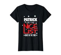 Patrick On The Nice List Funny Christmas Patrick Name Value Graphic T-Shirt, Women, Black, S
