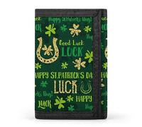 Patrickâ™s Day Golden Horseshoe and Shamrock Clovers on Green Trifold Wallet, Stylish Purse with Keychain, Credit Pass Case Card-Holder for Crash Bills Receipts Women Men 5 x 3.3 x 0.2 Inch