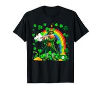 Patrick's Day Irish Man Playing Flute Instrument Rainbow T-Shirt