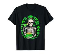 Patrick's Day Irish Man Skeleton Drinking Cocktail Shamrocks T-Shirt