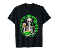 Patrick's Day Irish Man Skeleton Drinking Whiskey Shamrocks T-Shirt