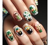 Patrick's Day Press On Nails Fake Glues On Artificial Acrylic Stick On With Shamrock Designs Green Shamrock Fake Nail