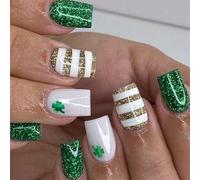 Patrick's Day Press On Nails French Nails Tip Square Fake False Clovers Designs Full Covers Acrylic Acrylic Glues On Nail For Women Clear