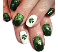 Patrick's Day Press On Nails French Nails Tip Square Fake False Clovers Designs Full Covers Acrylic Green Shamrock Fake Nail