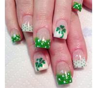 Patrick's Day Press On Nails French Nails Tip Square Fake Nails False Nails Clovers Designs Full Covers Acrylic Nails
