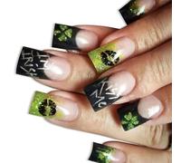 Patrick's Day Press On Nails French Nails Tip Square Fake Nails False Nails Clovers Designs Full Covers Acrylic Nails