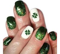 Patrick's Day Press On Nails French Nails Tip Square Fake Nails False Nails Clovers Designs Full Covers Acrylic Nails