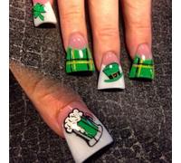 Patrick's Day Press On Nails French Tip Duck Fake False Clovers Designs Full Covers Acrylic Green Shamrock Fake Nail
