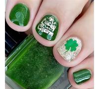 Patrick's Day Press On Nails French Tip Square Fake False Clovers Designs Full Covers Acrylic Green Shamrock Fake Nail