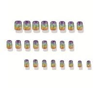 Patrick's Day Press On Nails Rainbow Glitters Shamrock Short Square Stick On Nails For Women Manicure Art Accessory Comfortable Wear Nail