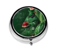 Patrick's Watermelon Festival A Round Mini Pillbox with Three Compartments for Storing Vitamins, Fish Oil, and Nutritional Supplements.