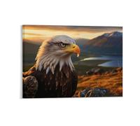Patriot Canvas Wall Art, Bald Hawk in The Mountain Posters W/Framed Autumn Landscape Wall Decor for Office Nursery School, Housewarming Gifts, 45x60CM