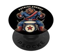 Patriot Energy Bear Drummer American Flag Fierce Animal PopSockets Adhesive PopGrip