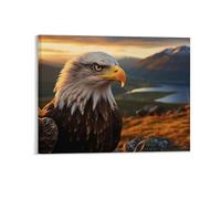 Patriot Framed Canvas Wall Art W/Bald Hawk in The Mountain, Autumn Landscape Farmhouse Wall Decor Poster, Wall Hanging Artwork for Living Room, 40x50CM, Give Thanks Gifts