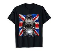 Patriot Polar Wolf on Motorcycle with Flag of United Kingdom T-Shirt
