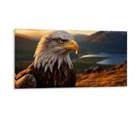 Patriot Wall Decor Poster, Bald Hawk in The Mountain Framed Canvas Wall Art for Bathroom Kid's Room, Funny Autumn Landscape Artworks, Thanks Giving Gifts, 20x40CM