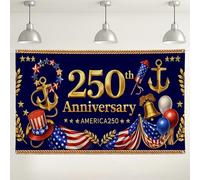 Patriotic 250th Anniversary Backdrop, Festive Navy Blue Anchors Decorations for Party, Independence Day Celebration Background for Photography 71x43 Inch