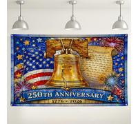 Patriotic 250th Anniversary Backdrop, Vintage Independence Day Celebration Decorations, Red White Blue Fireworks Picture Background for Photography Party Supplies 71x43 Inch