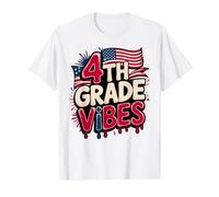 Patriotic 4TH Grade Vibes First Day America Teacher US Girls Value Graphic T-Shirt, Men, White, S