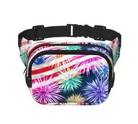 Patriotic 4th Of July American Flag Print Unisex Square Double Layer Waist Bag Crossbody Fanny Pack Travel Workout Accessory, Black, One Size