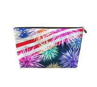 Patriotic 4th of July American Flag Printed Leather Travel Toiletry Makeup Bag with Gold Zipper for Women on the Go