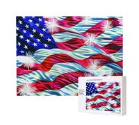 Patriotic 4th of July American Flag Printed Wooden Intelligence Puzzle 52x38 CM - 500 Pieces(boxed) Jigsaw Puzzles Education Game for Adults - Home Decoration Puzzle
