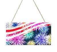 Patriotic 4th of July American Flag Rectangular MDF Wood Plaque Wall Art with Full Print and Hanging Rope for Home Wall Decor, Farmhouse Sign for Door, Window or Wall (Multiple Sizes)