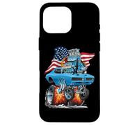Patriotic 60s Muscle Car Funny Dragster USA Hotrod Cartoon Case for iPhone 16 Pro Max