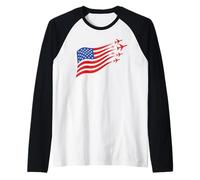 Patriotic Airplane American Flag USA Aviation Pride Raglan Baseball Tee