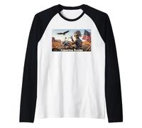 Patriotic Alien Biker America Rocks Eagle Flag USA Raglan Baseball Tee