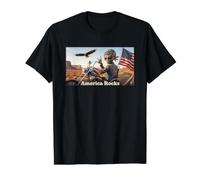 Patriotic Alien Biker America Rocks Eagle Flag USA Value Graphic T-Shirt, Men, Black, M