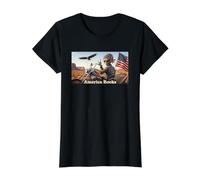 Patriotic Alien Biker America Rocks Eagle Flag USA Value Graphic T-Shirt, Women, Black, L