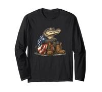 Patriotic Alligator in Battlefield Costume for Man and Woman Long Sleeve T-Shirt