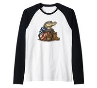 Patriotic Alligator in Battlefield Costume for Man and Woman Raglan Baseball Tee