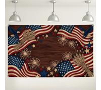 Patriotic America Flag Backdrop, Rustic Vintage Stars and Stripes Decorations, Independence Day Celebration Photo Background for Parties and Events 71x43 Inch