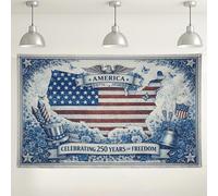 Patriotic America Flag Backdrop, Vintage Style Red White Blue Floral Background, Independence Day Celebration Decoration for Events, 4th of July Party Supplies 71x43 Inch