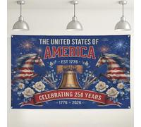 Patriotic America Wall Backdrop, Vintage Horses and Bell Design, Blue Red Floral Party Decorations, 4th of July Indoor/Outdoor Photography Background 71x43 Inch