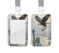 Patriotic American Eagle Heavy Duty Id Card Badge Holder Plastic Name Tag Badge Holder with Clear Window Waterproof Card Protector Sleeve for Nurse Doctor Teacher Office Employee