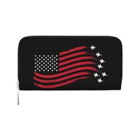 Patriotic American Fighter Jet Apparel with 4th of July Flag PU Leather Wallet for Women Men Credit Card Wallet Long Clutch Purse Around Zipper Wallets