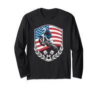 Patriotic American Flag Motocross Rider on the Dirt Track Long Sleeve T-Shirt