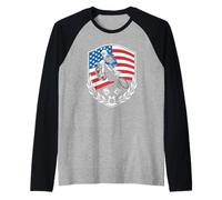 Patriotic American Flag Motocross Rider on the Dirt Track Raglan Baseball Tee