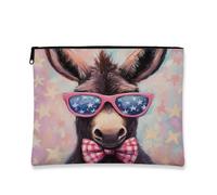 Patriotic Animal Cosmetic Pouch, Cool Donkey Design Makeup Travel Bags for Ladies, Small Canvas Zipper Organizer for Summer Holiday Gift, multicolor, 7x9 Inch, Donkey